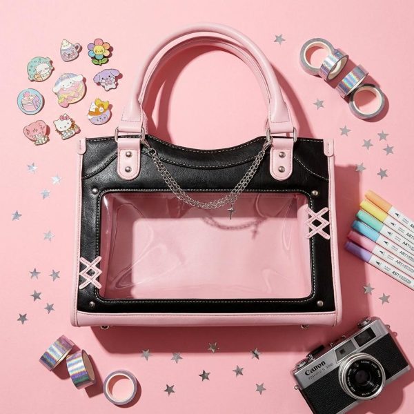 Black Kawaii Convertible Ita Bag with Clear Window for Pin Display