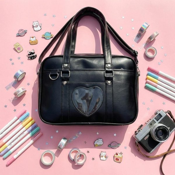Black Kawaii Convertible Ita Bag with Clear Window for Pin Display