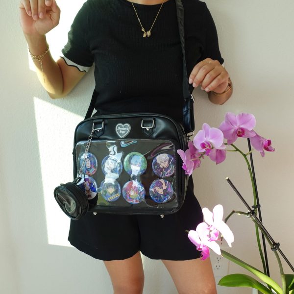 Black Kawaii Convertible Ita Bag with Clear Window for Pin Display