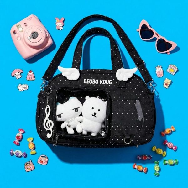 Black Kawaii Convertible Ita Bag with Clear Window for Pin Display