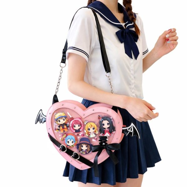 Black Kawaii Gothic Ita Crossbody Bag with Clear Window for Pin Display