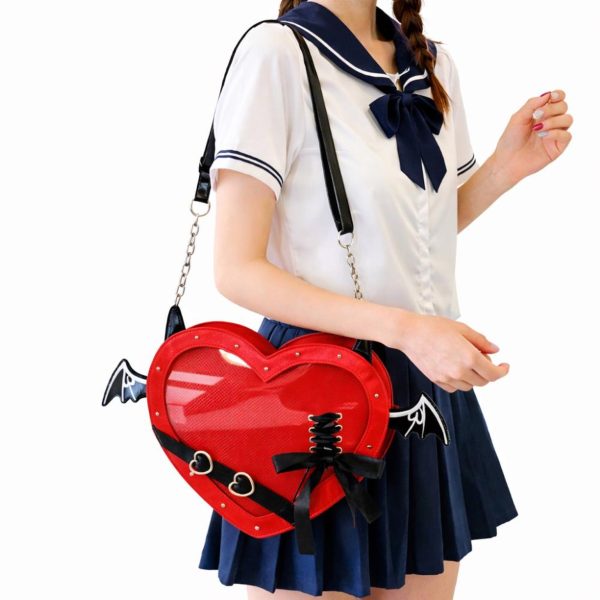 Black Kawaii Gothic Ita Crossbody Bag with Clear Window for Pin Display