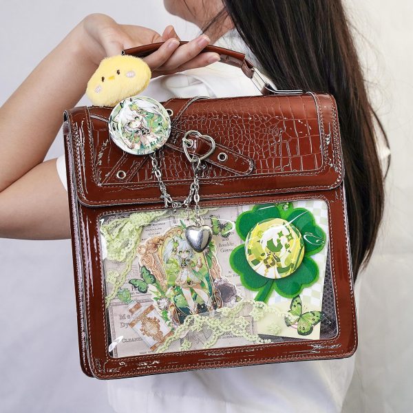 Black Kawaii Ita Backpack with Clear Window for Plushies and Pins