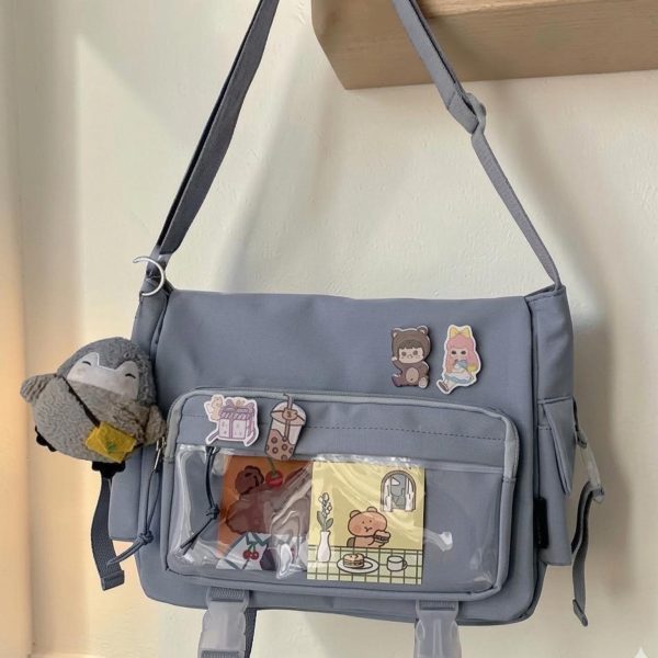 Black Kawaii Ita Crossbody Bag with Clear Window for Pin Display