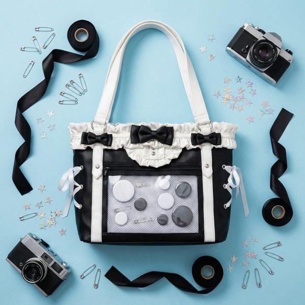 Black Kawaii Ita Messenger Bag with Clear Window for Pin Display