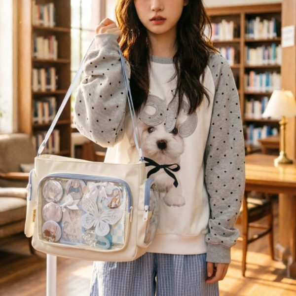 Black Kawaii Ita Messenger Bag with Clear Window for Plushies and Pins