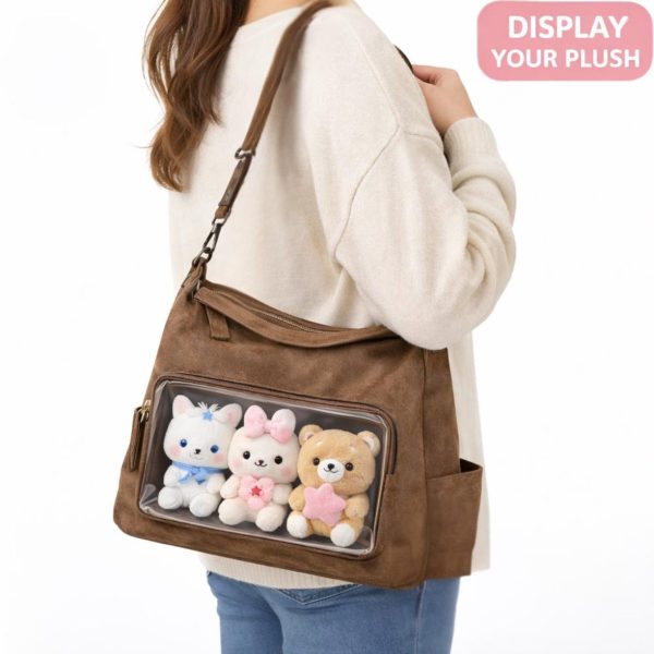 Black Kawaii Ita Shoulder Bag with Clear Window for Plushies and Pins