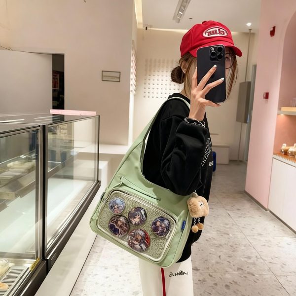 Black Kawaii Ita Shoulder Bag with Clear Window for Plushies and Pins