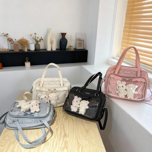 Black Kawaii Ita Tote Bag with Clear Window for Plushies and Pins