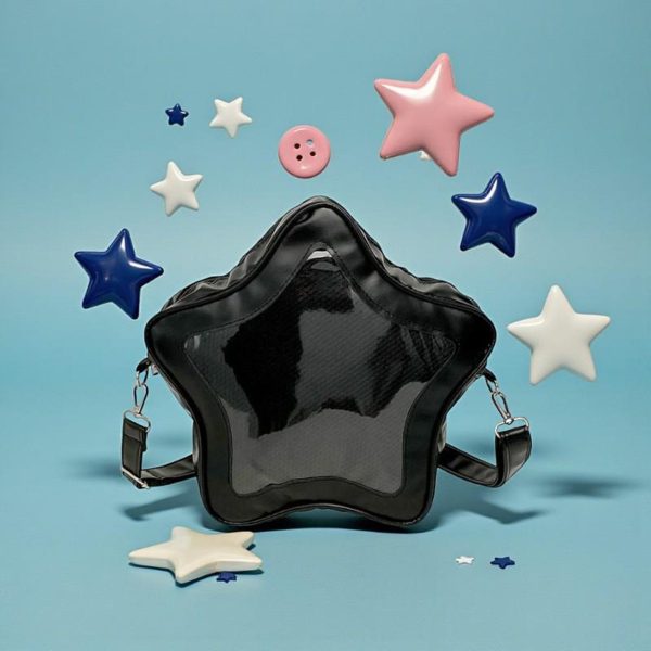 Black Kawaii Star Convertible Ita Bag with Clear Window for Pin Display