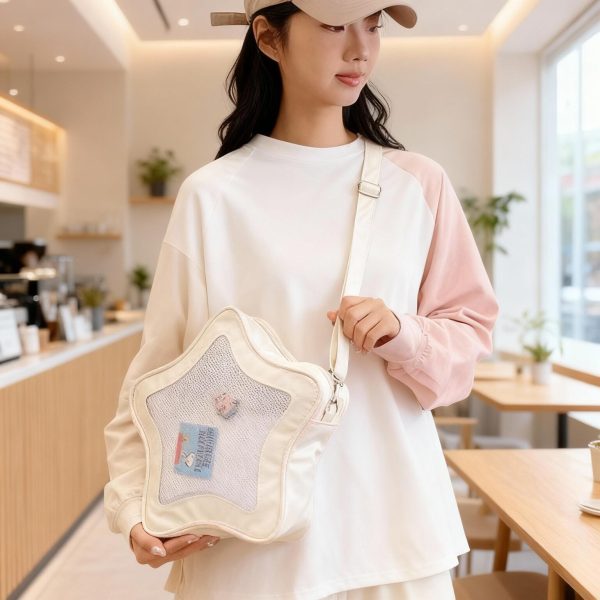 Black Kawaii Star Ita Crossbody Bag with Clear Window for Pin Display