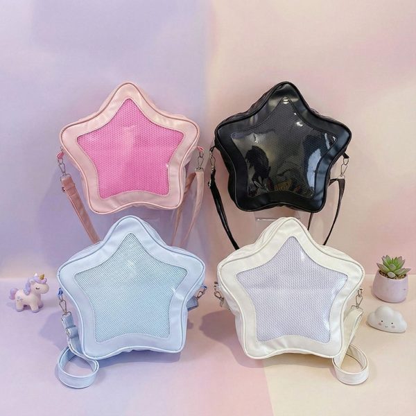 Black Kawaii Star Ita Crossbody Bag with Clear Window for Pin Display