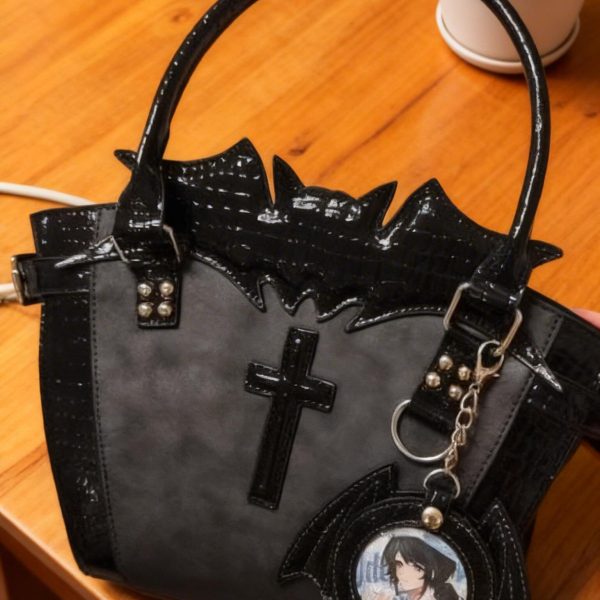 Black Y2K Gothic Ita Crossbody Bag for Pin Display