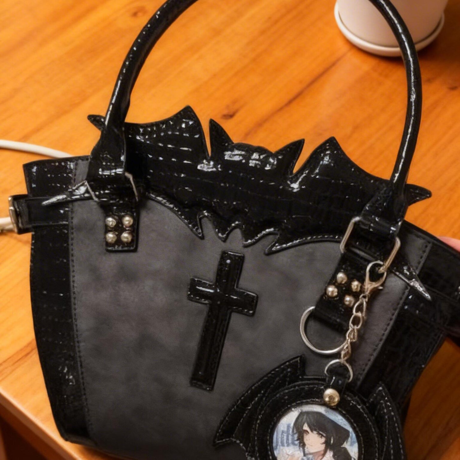 Black Y2K Gothic Ita Crossbody Bag for Pin Display