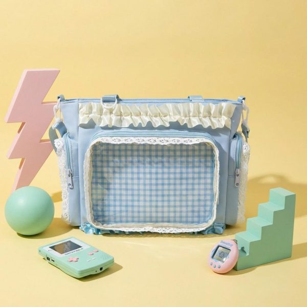 Blue Convertible Ita Bag with Clear Window for Pin Display