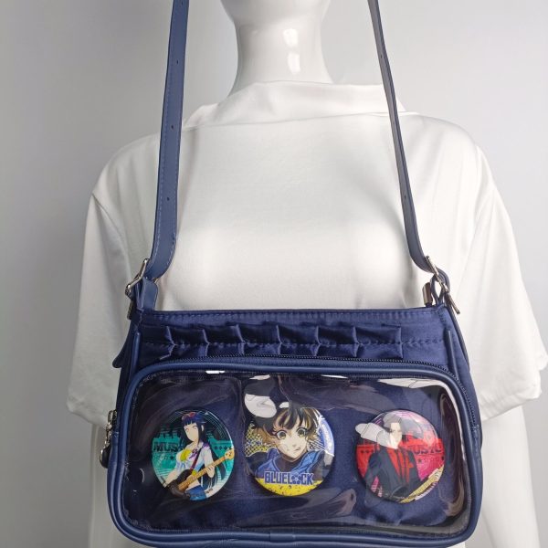 Blue Ita Crossbody Bag with Clear Window and Included Insert for Pin Display