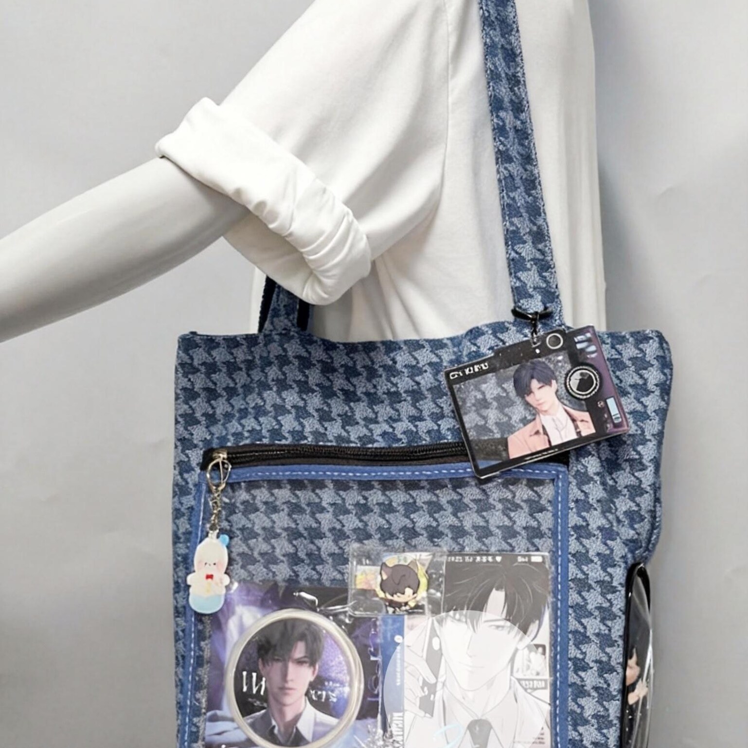 Blue Ita Shoulder Bag with Clear Window and Included Insert for Plushies and Pins