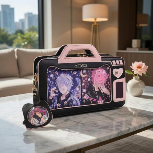 Blue Kawaii Cat Convertible Ita Bag with Clear Window for Pin Display