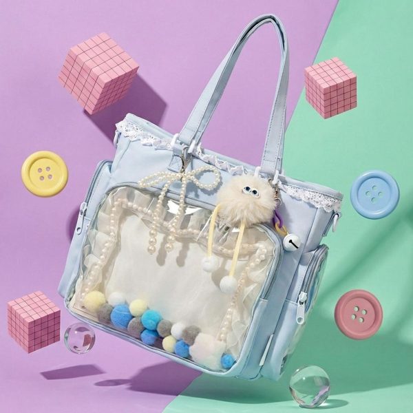 Blue Kawaii Convertible Ita Bag with Clear Window for Pin Display