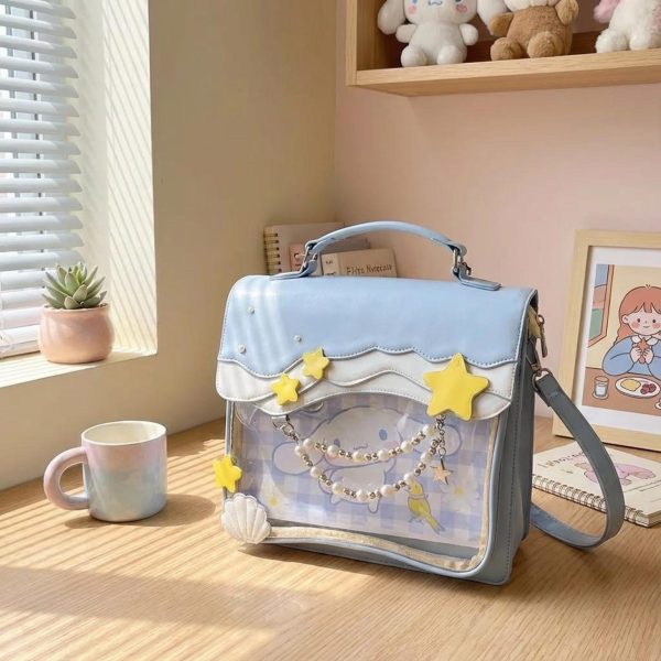 Blue Kawaii Ita Backpack with Clear Window for Photocards and Pins