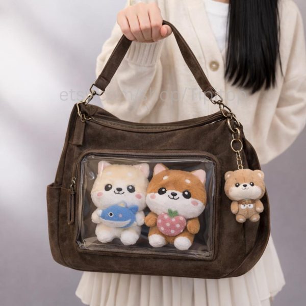 Brown Kawaii Ita Crossbody Bag for Plushies and Pins