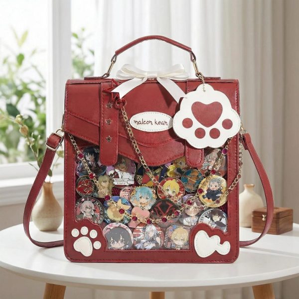 Cat Convertible Ita Bag with Clear Window for Pin Display
