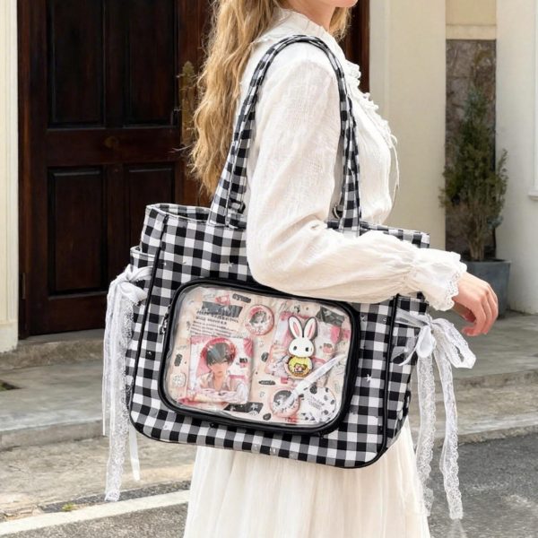Checkerboard Lace Ita Shoulder Bag for Pin Display