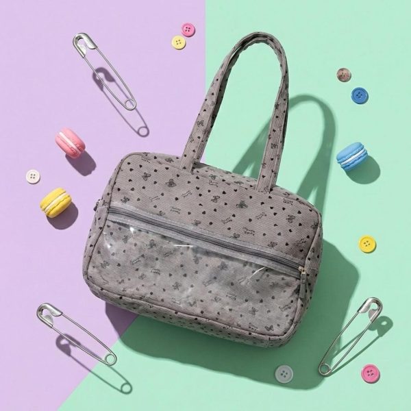 Gray Kawaii Convertible Ita Bag with Clear Window for Pin Display