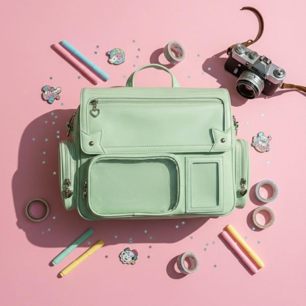 Green Kawaii Convertible Ita Bag with Clear Window for Pin Display