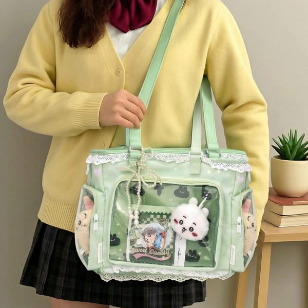 Green Kawaii Ita Shoulder Bag with Clear Window for Plushies and Pins