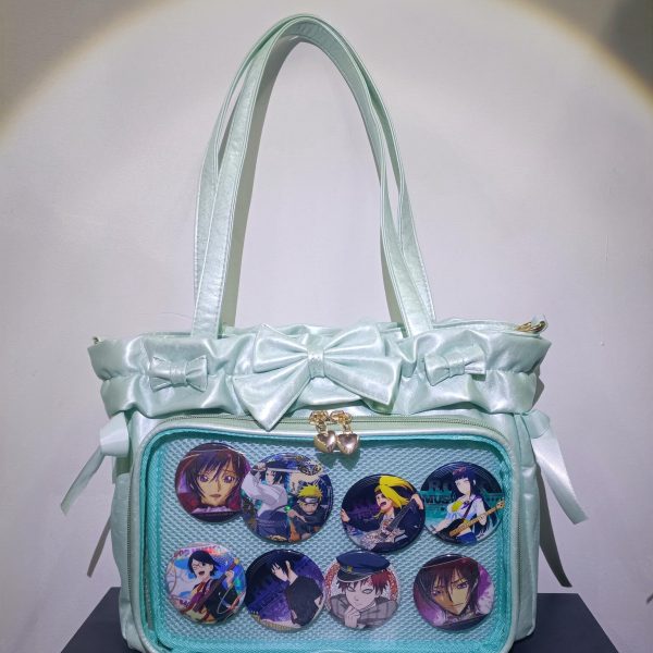 Green Ribbon Ita Crossbody Bag with Clear Window and Included Insert for Pin Display