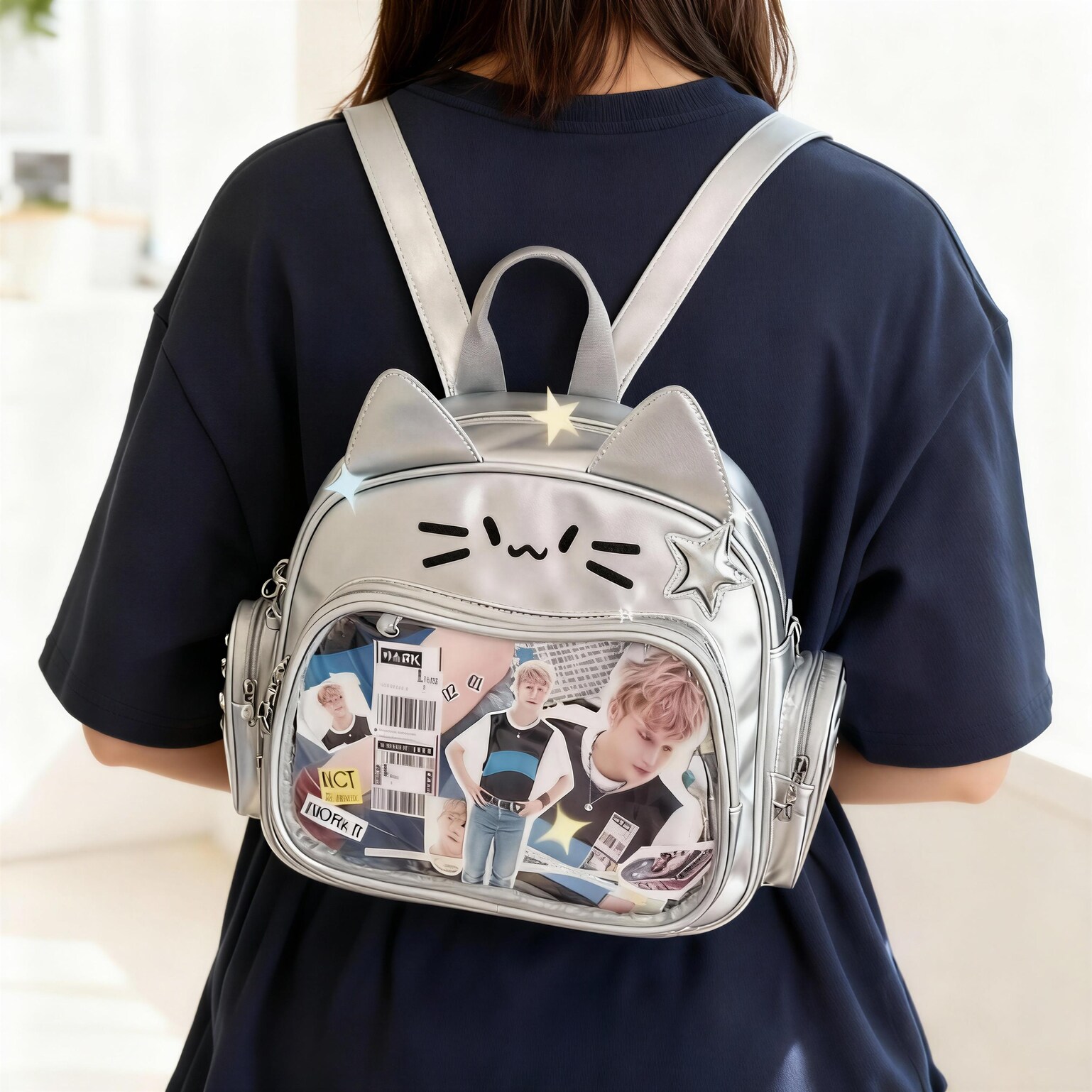 Kawaii Cat Ita Backpack for Photocards and Pins