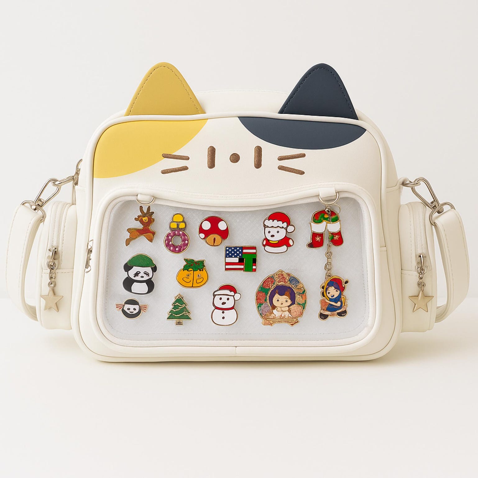 Kawaii Cat Ita Backpack with Clear Window for Plushies and Pins