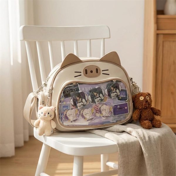 Kawaii Cat Ita Shoulder Bag with Clear Window for Photocards and Pins
