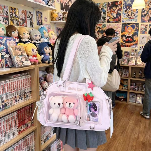 Kawaii Convertible Ita Bag with Clear Window for Pin Display — ita bag detail view