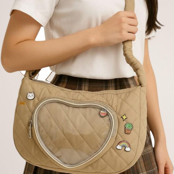 Kawaii Heart Convertible Ita Bag with Clear Window for Pin Display