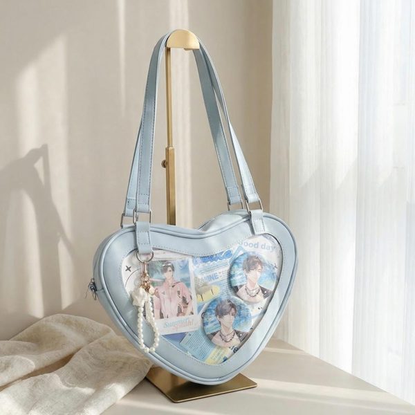 Kawaii Heart Ita Shoulder Bag with Clear Window for Photocards and Pins