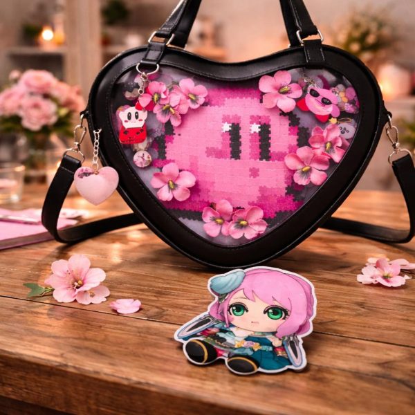 Kawaii Heart Ita Shoulder Bag with Clear Window for Pin Display