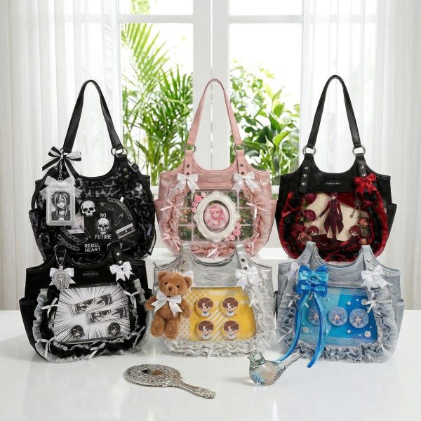 Kawaii Heart Ita Shoulder Bag with Clear Window for Pin Display