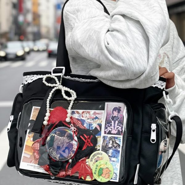 Kawaii Lace Ita Crossbody Bag with Clear Window for Plushies and Pins