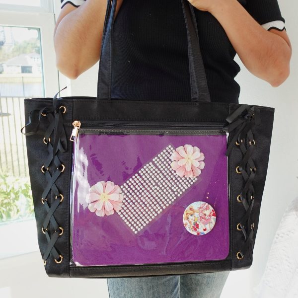 Kawaii Lace Ita Tote Bag with Clear Window for Pin Display