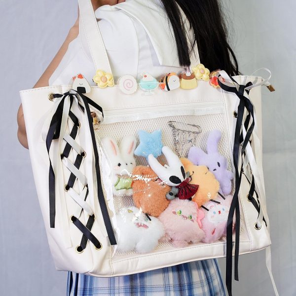 Kawaii Ribbon Ita Shoulder Bag with Clear Window for Pin Display