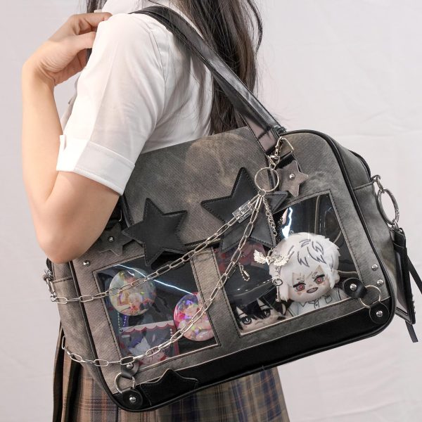 Kawaii Y2K Ita Messenger Bag with Clear Window for Plushies and Pins