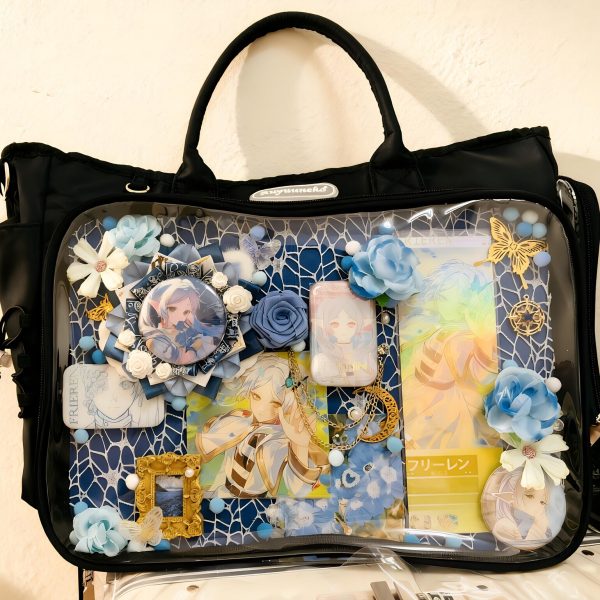 Large Black Convertible Ita Bag with Clear Window for Plushies and Pins