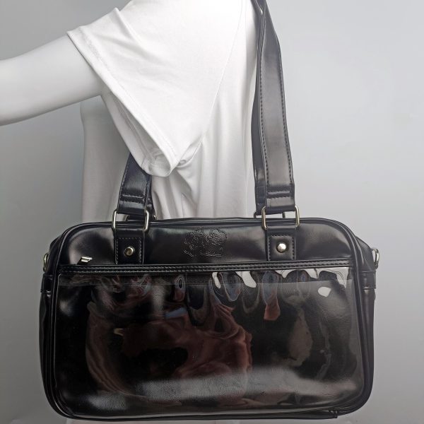 Large Black Ita Crossbody Bag with Clear Window for Pin Display