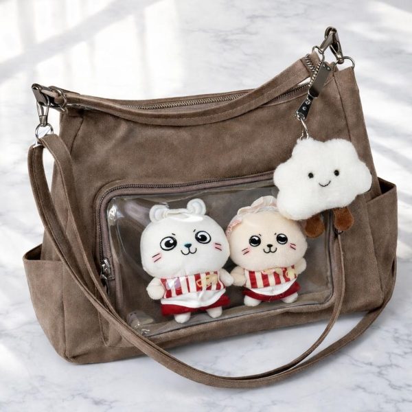 Large Black Ita Messenger Bag with Clear Window for Plushies and Pins