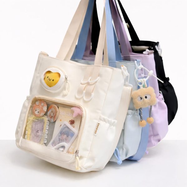 Large Black Ita Tote Bag with Clear Window for Pin Display