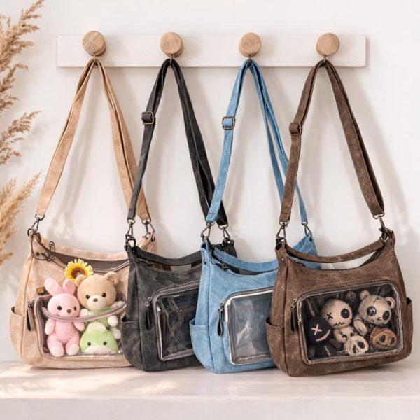 Large Black Kawaii Convertible Ita Bag for Plushies and Pins