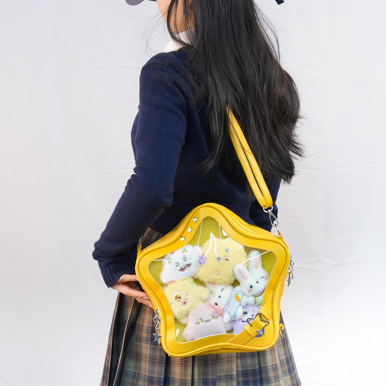 Large Black Star Convertible Ita Bag with Clear Window for Pin Display