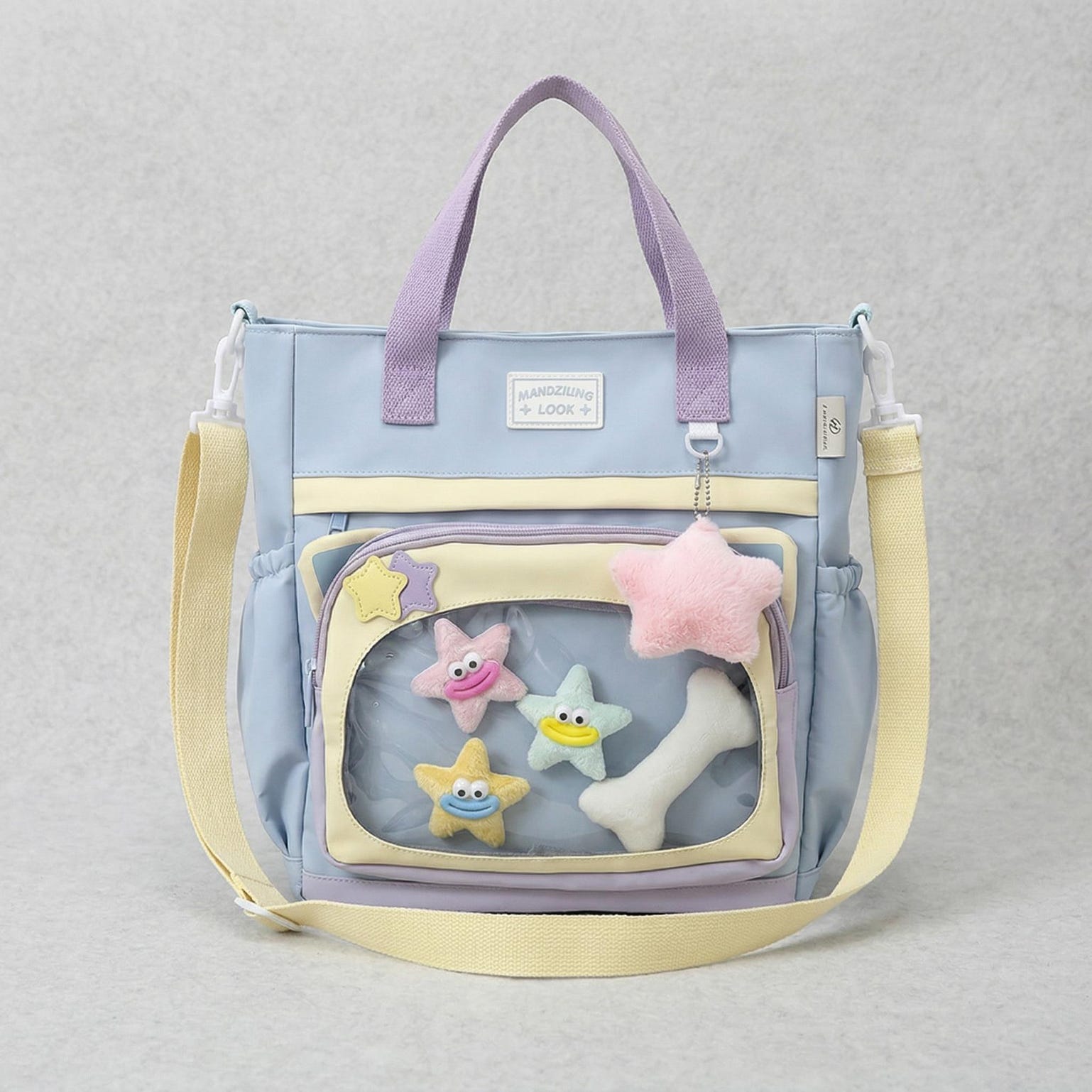 Large Blue Kawaii Y2K Ita Backpack with Clear Window for Plushies and Pins